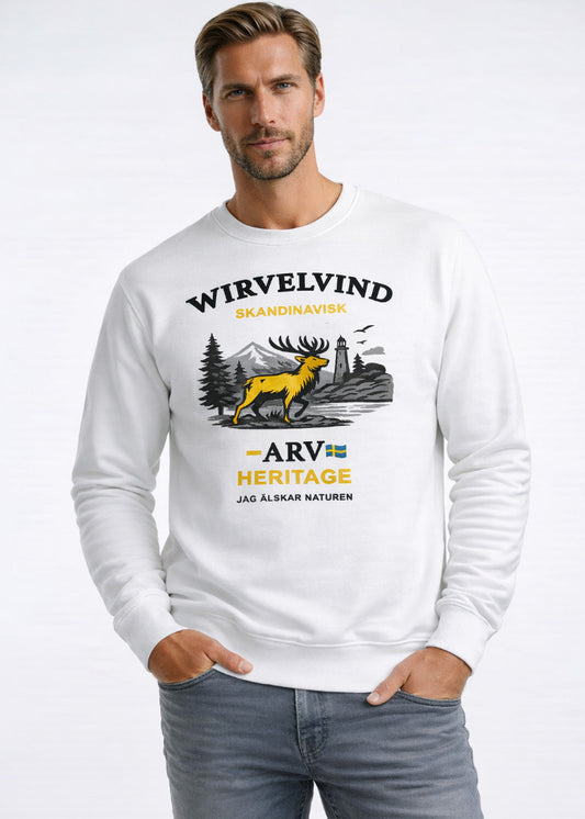 Skandinavisk arv – Sweatshirt vit med nordiskt tryck | Wirvelvind