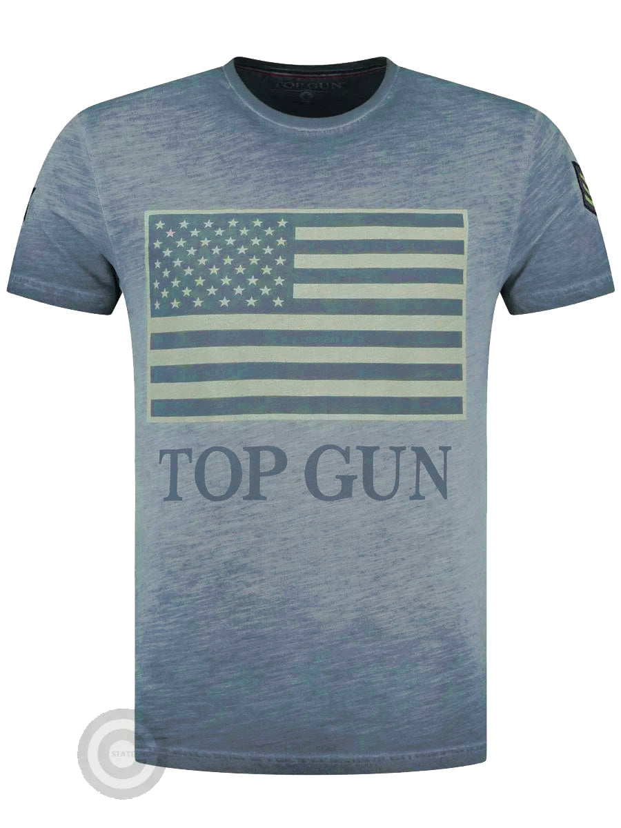 Wirvelvind Rundhalsad bomulls-T-shirt "US vintage Flag" Blå