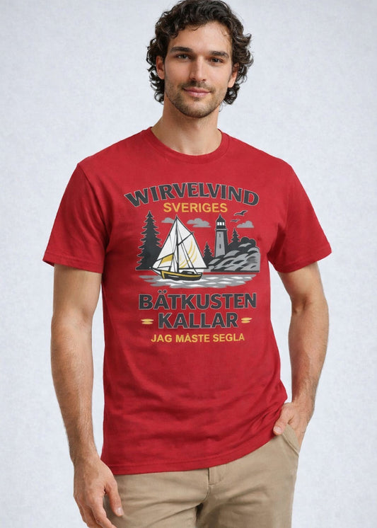 Wirvelvind röd t-shirt | Båtkusten kallar – Jag måste