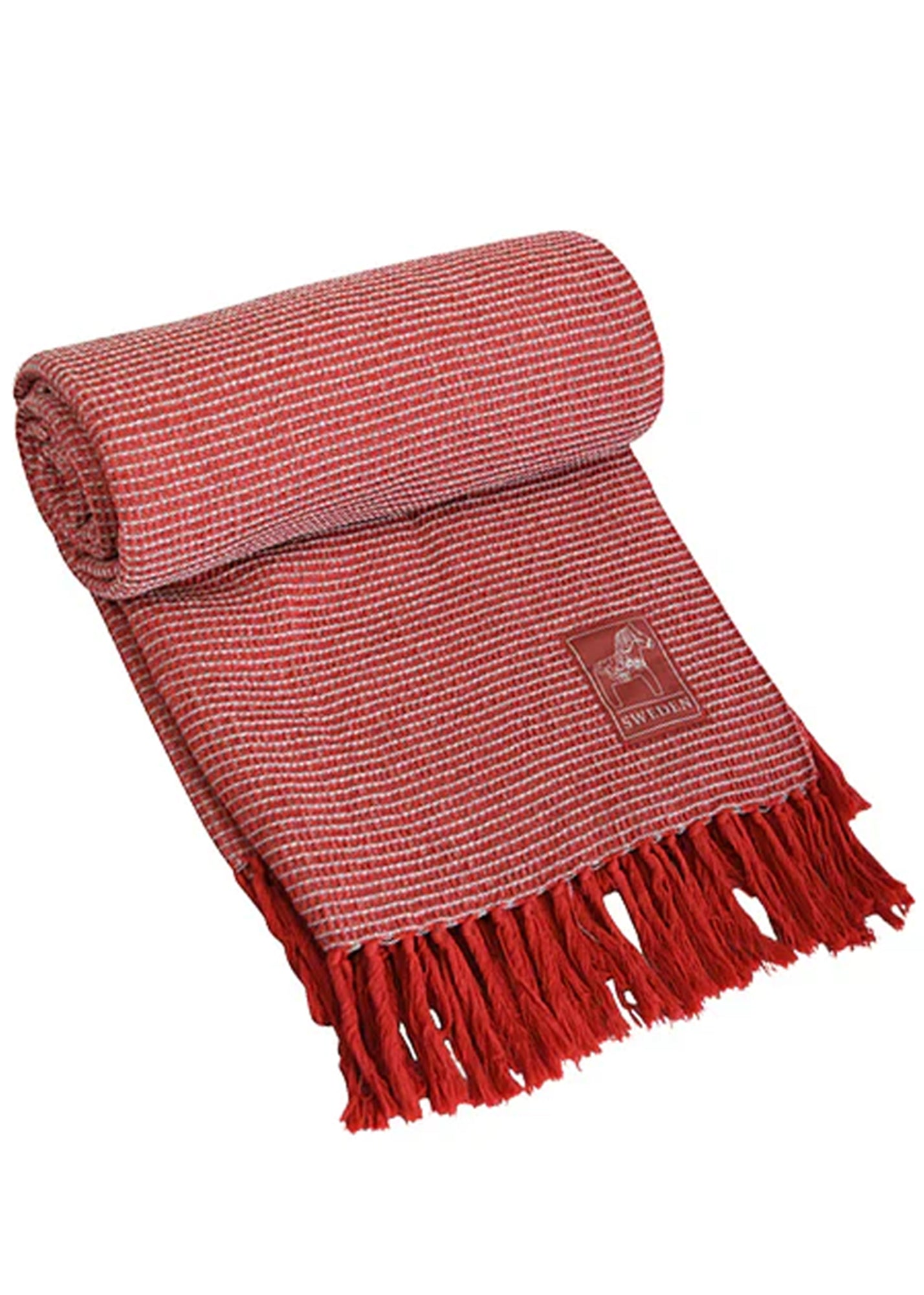 Röd återvunnen pläd 130×170 cm – nordisk filt för soffmys och