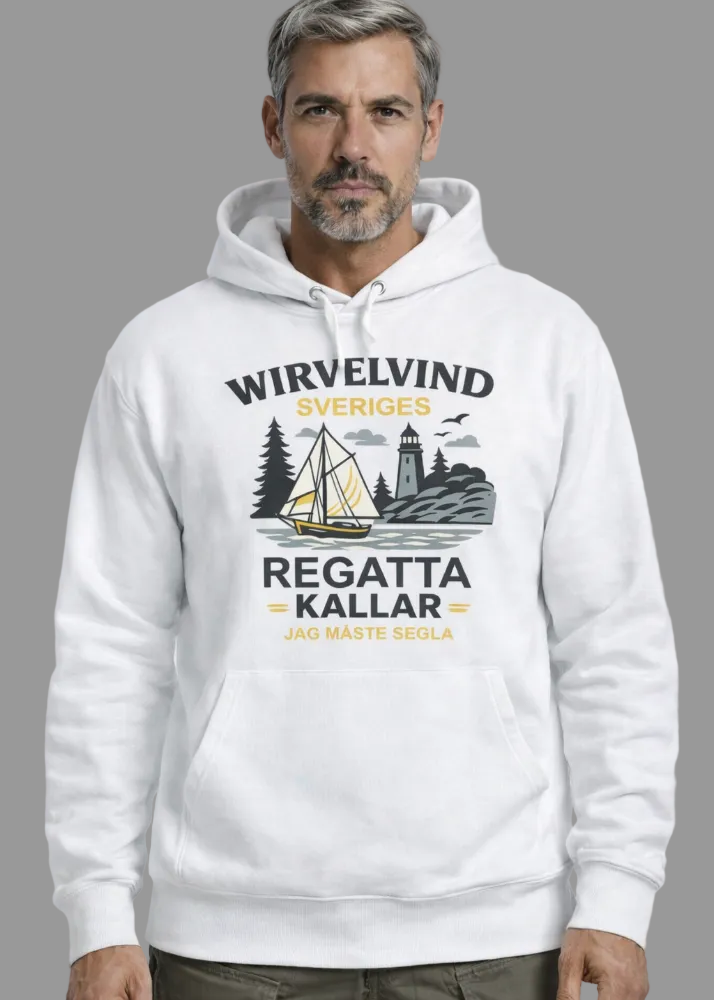 Ekologisk hoodie vit | Båtkusten kallar – Wirvelvind