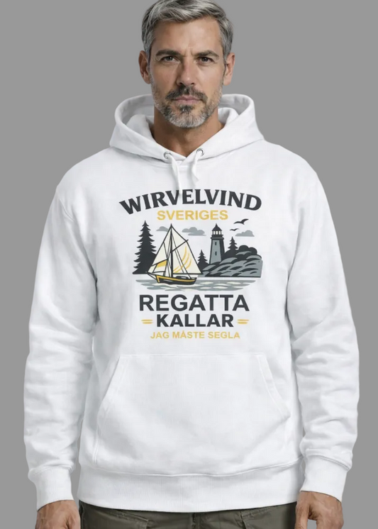 Ekologisk hoodie vit | Båtkusten kallar – Wirvelvind