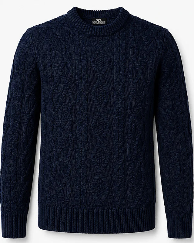 Kraftig Aran-tröja, Mörkblå