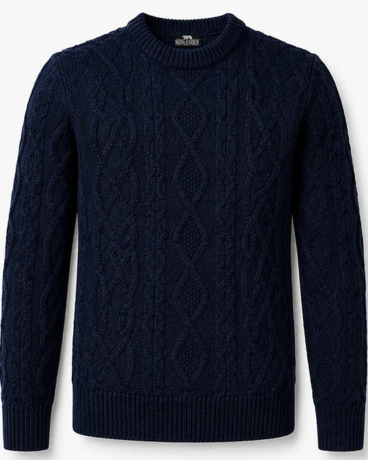Kraftig Aran-tröja, Mörkblå