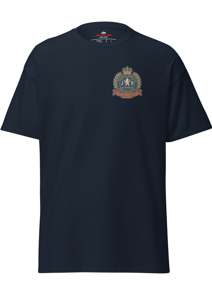 Marinblå herr t-shirt med ryggtryck av fyra polospelare till häst