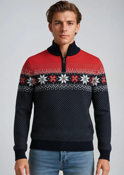 Nordic Herrtröja Merino, röd & blå tillbaka