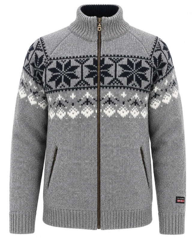 Norsk Stickad Kofta / Cardigan med Dragkedja – Norfinde (100% Ull) Grå