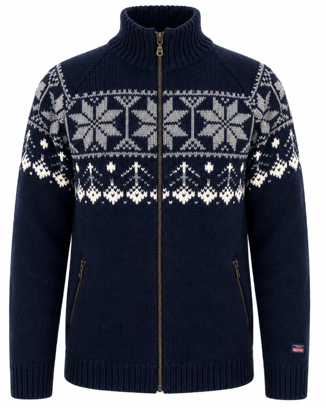 Norsk Stickad Kofta / Cardigan med Dragkedja – Norfinde (100% Ull)