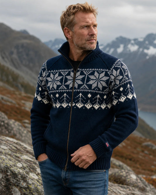 Norsk Stickad Kofta / Cardigan med Dragkedja – Norfinde (100% Ull)
