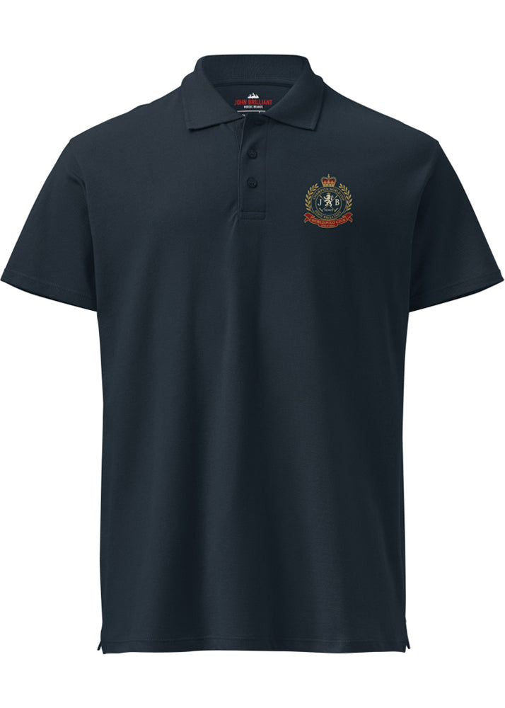 Marinblå piképolo med ryttartryck i fyra färger på ryggen