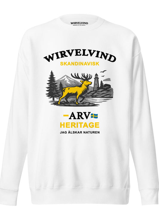 Skandinavisk arv – Sweatshirt vit med nordiskt tryck | Wirvelvind
