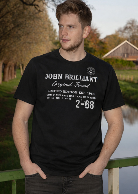 Svart herr T-shirt med John Brilliant Original Brand-tryck-model