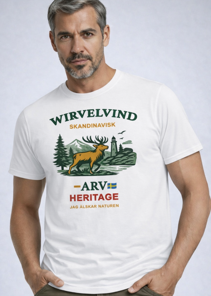 Vit t-shirt med Wirvelvind Nature Heritage-tryck