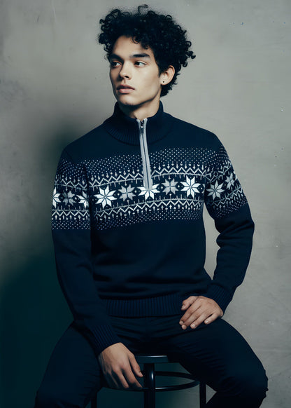 Wirvelvind Bekväm nordisk merinotröja – marinblå