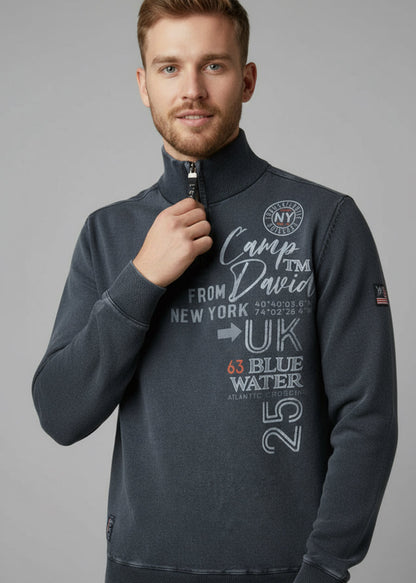 Wirvelvind Blå Marinblå Stentvättad Troyer i Blandat Material - Avslappnad Cool Stil