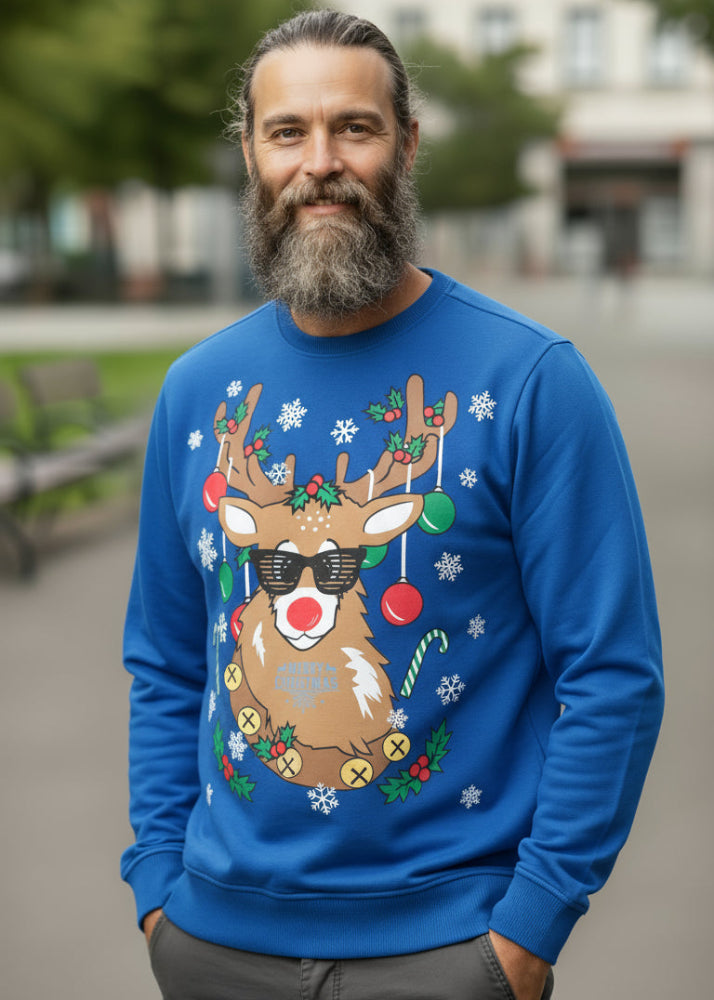 Wirvelvind Festlig renblå jultröja