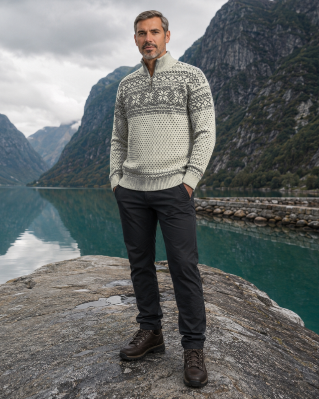 Wirvelvind Pullover av 100% ren ny ull, Benvit