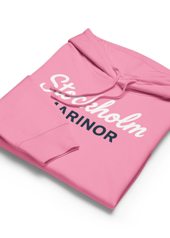 Ekologisk rosa hoodie för dam med Stockholm Marinor-print från Anne Hill