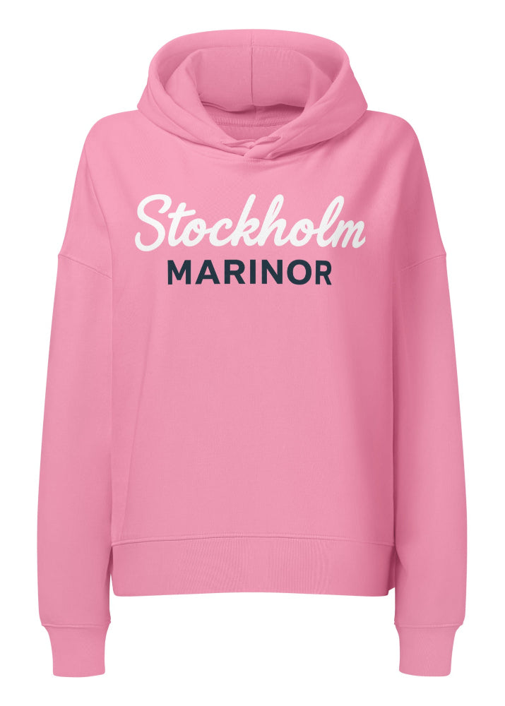 Ekologisk rosa hoodie för dam med Stockholm Marinor-print från Anne Hill