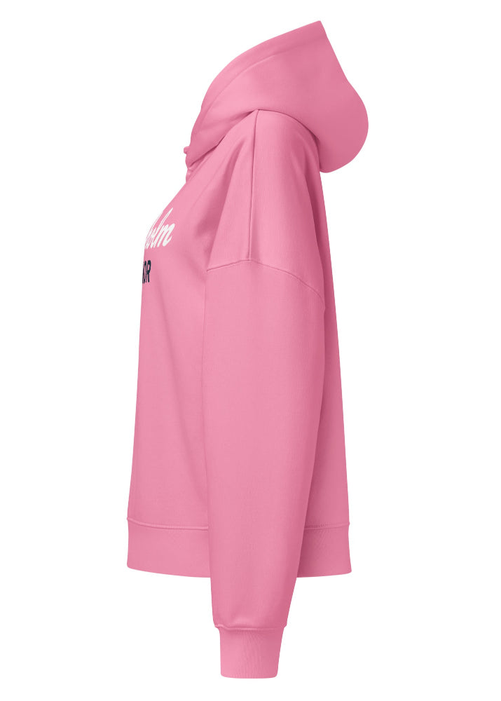 Ekologisk rosa hoodie för dam med Stockholm Marinor-print från Anne Hill