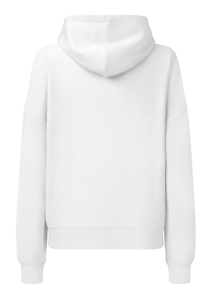 Ekologisk vit hoodie för dam med Stockholm Marinor-print från Anne Hill