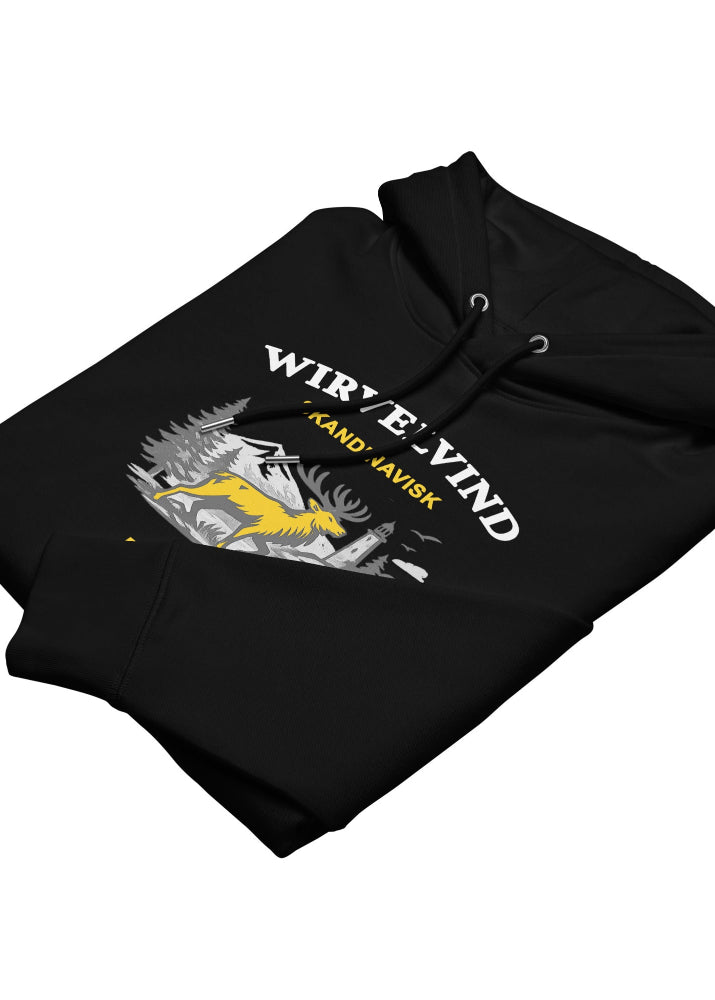 Svart ekologisk hoodie med Wirvelvind Skandinavisk