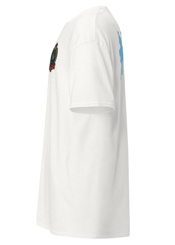 it herr t-shirt med tryck av fyra polospelare till häst på ryggen