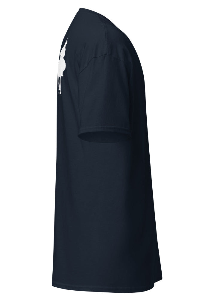 Marinblå herr t-shirt med ryggtryck av fyra polospelare till häst