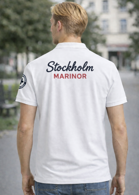 Vit herr poloshirt i premium piké med Cottonhill Crew 1968