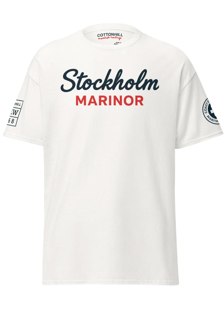 Vit t-shirt Stockholm Mariner med maritimt tryck framtill
